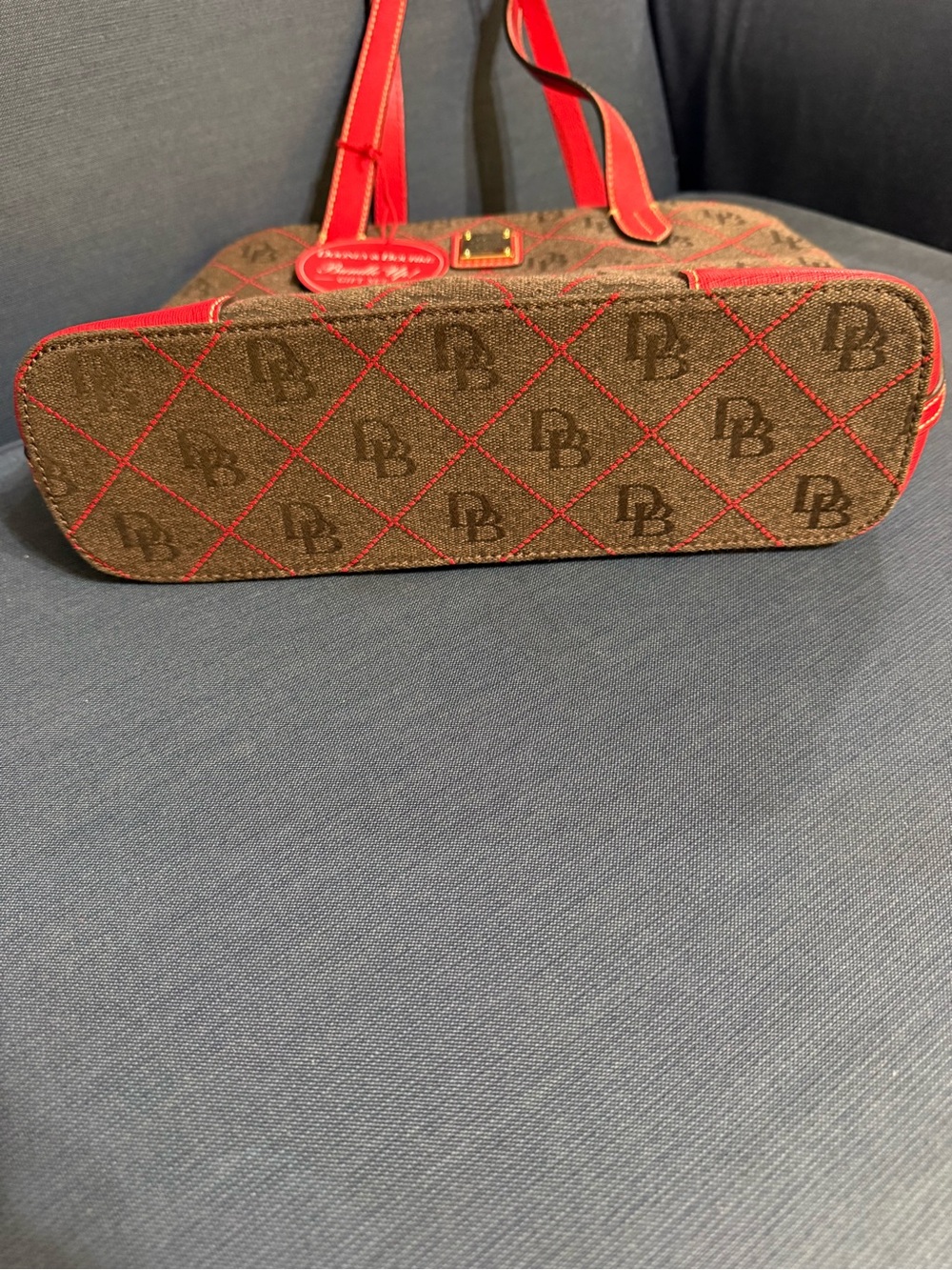 Dooney & Bourke DB Monogram Tote Bag NWT Brown Red Shopper w Zip Pouch - Picture 7 of 17